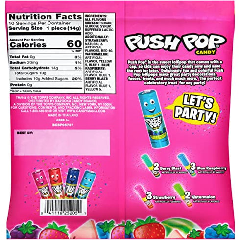 Push Pop Lollipops Valentine’s Day Bulk Candy - 10 Count Individually Wrapped Lollipops In Various Fruity Flavors - Valentine’s Day Assorted Candy - Fun Valentine’s Candy Gift For Valentine’s Day