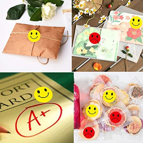 Wootile Yellow Smile Face Happy Stickers and Red Sad Frowny Face Stickers for Teachers 1 Inch Round Smiley Circle Dots 500 Teacher Kids Reward Labels Happy Face Thank You Labels Behavior face Stickers