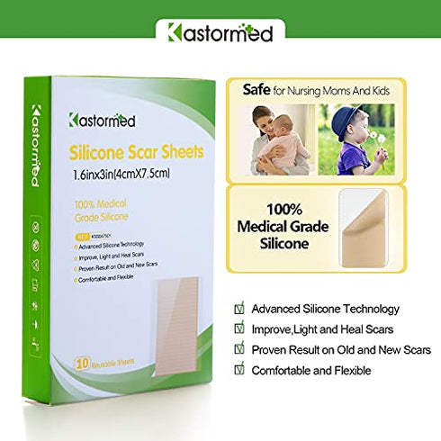 Silicone Scar Sheets, Professional Removal Sheets for Keloid Bump Scars, Surgical Scar, Burn Scars, Acne Scars, Tummy Tuck Post Surgery Supplies, Soft Long Strips 1.6"¡Á3", 10 Sheets