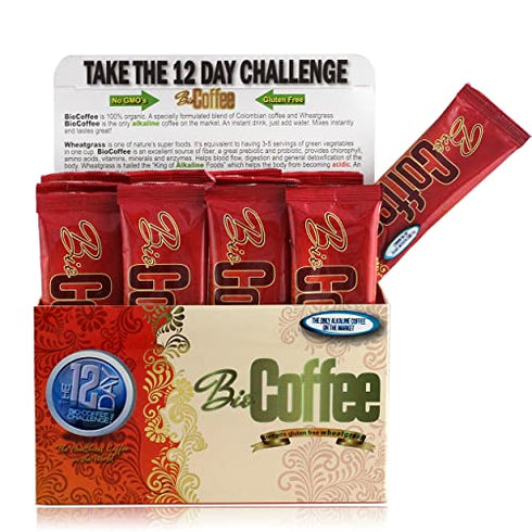 Bio Coffee- NEW! - First Organic Instant Non-dairy Alkaline Coffee (12 Sachet Box)