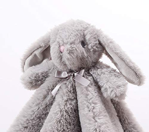 CREVENT Cozy Plush Baby Security Blanket Loveys for Baby Boys and Girls, Minky Dot Front + Sherpa Backing with Animal Face (Grey Bunny)