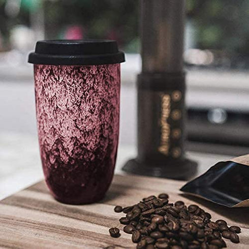 UNIVERSAL TRAVELLER Ceramic Coffee Travel Mug with Lid and Sleeve -16oz. Large, Eco-friendly Travel Coffee Mugs, Portable Tumbler, Reusable Travel Coffee Cup, Unique Ceramic Coffee Mug with Lid - Pink