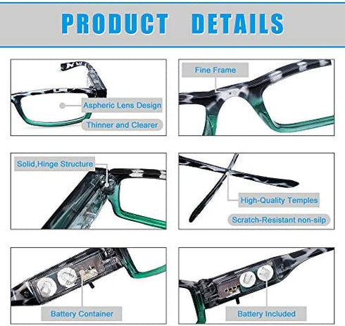 Reading Glasses with Light Bright LED Readers with Lights Reading Glasses Lighted Magnifier Nighttime Reader Compact Full Frame Eyewear Clear Vision Unisex Clear Vision Lighted Eye Glasses?+400