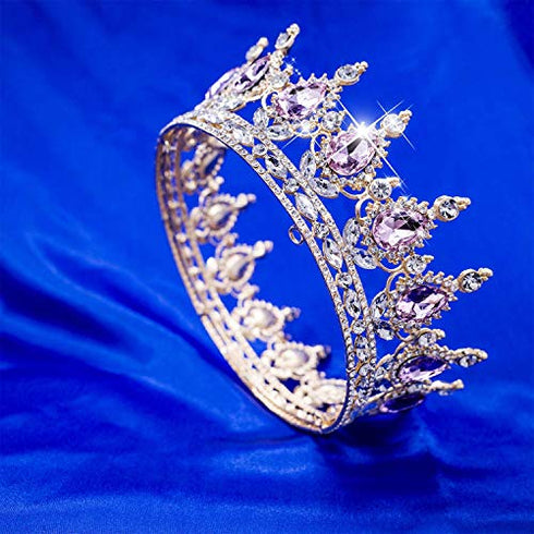 LOSOPHY Tiaras and Crowns for Women,Birthday Crown Cake Topper Crystal Golds Crown Match for Prom Queen Princess Crown for Costume Headband,Tiara for Women Wedding Bridal Crown and Party Tiara.Pink