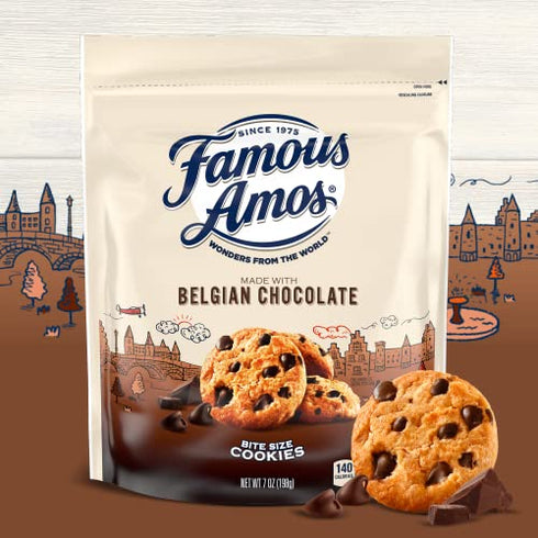 Famous Amos Wonders of the World Belgian Chocolate Chip Cookies | Bite-Sized Gourmet Chocolate Chip Cookies in a Resealable 7 oz Bag (Pack of 1)