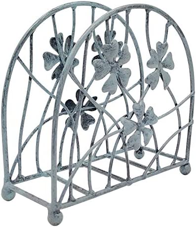Antique Turquoise Metal Floral Petals & Branches Tabletop Napkin Holder, Freestanding Tissue Dispenser