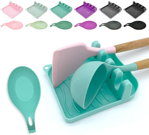LSVGOE 2 Pack Multiple Utensil Spoon Rest with Drip Pad Non-Slip Heat Resistant Kitchen and Grill Spoon Holder for Spatula, Ladle, Tongs, Kitchen Gadgets, and Cooking Accessories (Lake Green)