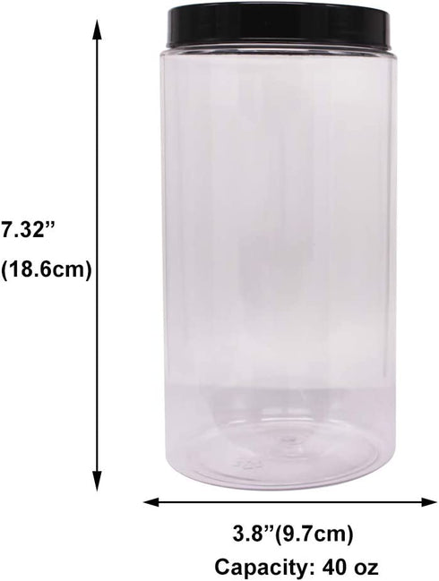 6 Pack 40 oz Plastic Jars With Lids, Extra Labels, 1 Pen, Clear PET Seal Jar for Food Storage,Wide Opening Storage jar For Dry Food, Peanut, Powder, Kitchen & Craft Storage by ZMYBCPACK