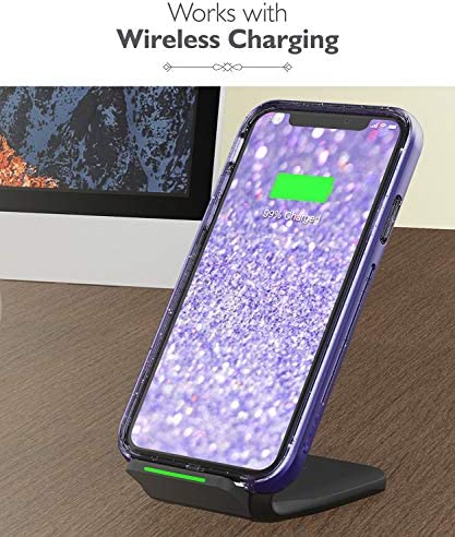 VENA vLove Glitter Clear Case Compatible with Apple iPhone 11 (6.1"-inch 2019), Heart Shape (CornerGuard Protection) Dual Layer Slim Hybrid Clear Bumper Case Cover - Purple