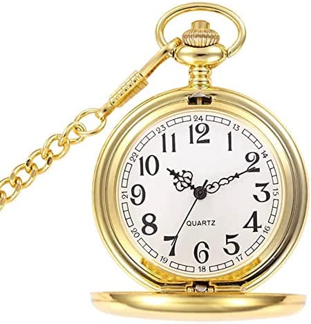 WIOR Classic Smooth Vintage Pocket Watch Silver Steel Mens Watch with 14 in Chain for Graduation Xmas Fathers Day