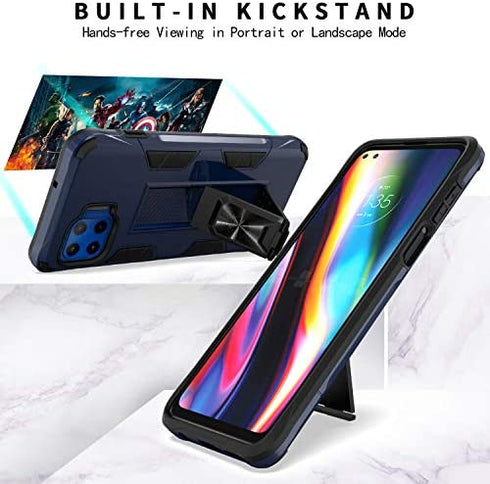 CoverON for Motorola Moto One 5G Phone Case/Moto G 5G+ Plus Case, Magnetic Slide Kickstand Ring Rugged Cover- Navy Blue