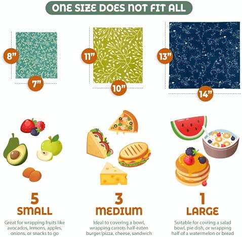 Reusable Food Wraps w/Beeswax Assorted 9 Packs - Eco-Friendly Reusable Wraps, Biodegradable, Zero Waste, Organic, Sustainable, Plastic-Free Food Storage, 5S, 3M, 1L w/ Abstract Curves Pattern