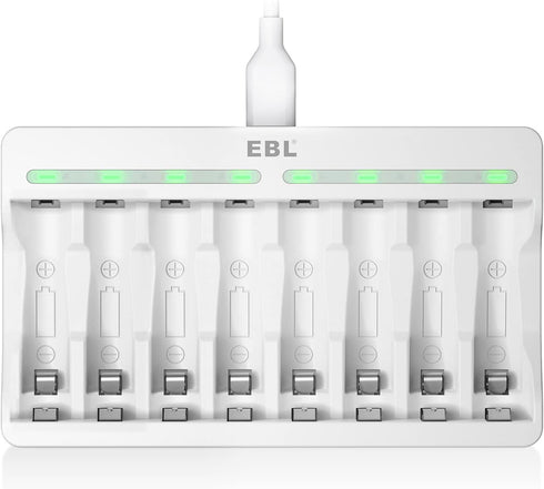 EBL 8 Bay AA AAA Battery Charger - Individual Battery Charger with 5V 2A Fast Charging Function for Ni-MH Ni-CD AA AAA Rechargeable Batteries