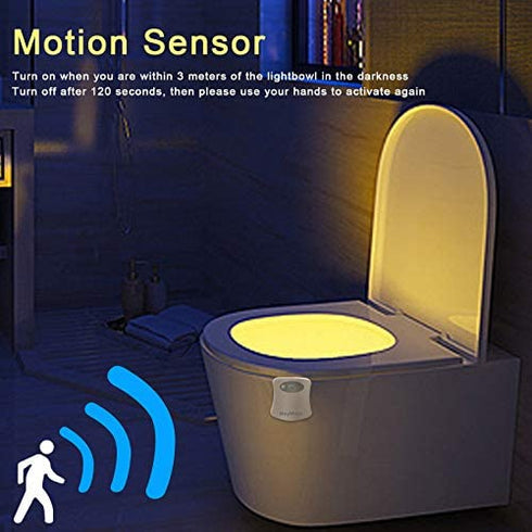 HeyMate Rechargeable Motion Sensor LED Bowl Light for Toilet Seat - 8-Color Changing Night Light with USB Cable Pack of 2