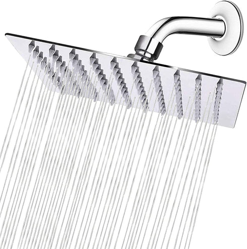 HIGH PRESSURE Rain Shower head, NearMoon High Flow Stainless Steel Square ShowerHead, Pressure Boosting Design, Awesome Shower Experience Even At Low Water Flow (8 Inch, Chrome Finish)