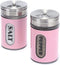 Salt and Pepper Shakers Stainless Steel and Glass Set with Adjustable Pour Holes (Pink)