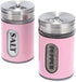 Salt and Pepper Shakers Stainless Steel and Glass Set with Adjustable Pour Holes (Pink)