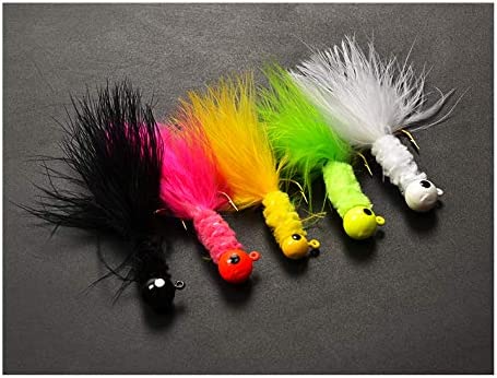 25 Piece Crappie jig Head Fishing Hook with Feather Fly Fishing Marabou jig Hooks 1/32 oz 1/16 oz 1/8 oz Assortment