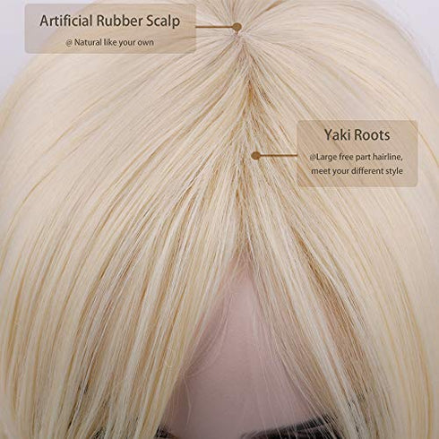 QUEENTAS Platinum Blonde Wig for Women with Side Bangs Layered Long Straight Free Part None Lace Synthetic Hair (Platinum Blonde)