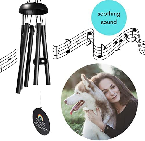 Solsken Home Pet Memorial Wind Chime 22” - Pet Memorial Gifts, Dog Sympathy Gifts, Pet Loss Gifts, Dog Memorial Gifts for Loss of Dog - Black
