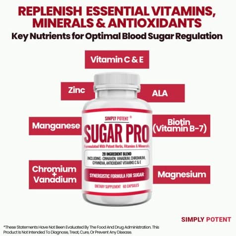 Sugar Pro Supplement, 20 Herb & Vitamin Blend with Cinnamon, Alpha Lipoic Acid (ALA), Bitter Melon, Chromium & Gymnema to Balance Sugar Levels