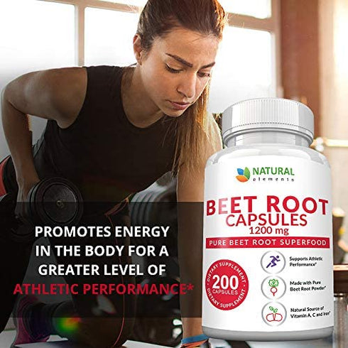 Beet Root Capsules - 1200mg Per Serving - 200 Beet Root Powder Capsules - Beetroot Powder Supports Blood Pressure, Athletic Performance, Digestive, Immune System (Pure, Non-GMO & Gluten Free)