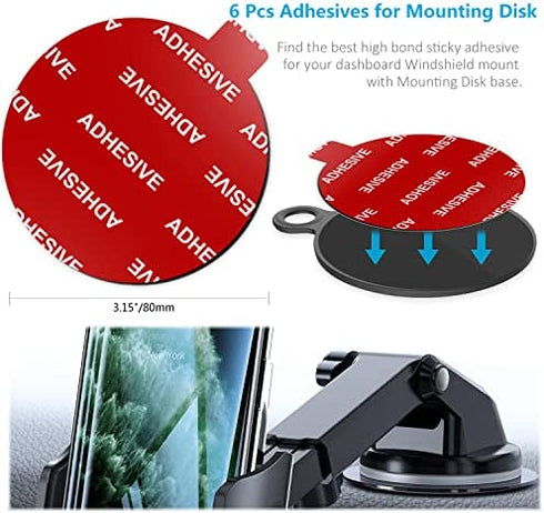 AZXYI 6 PCS Windshield Mount Adhesives for Suction Cup Mount, 80mm( 3.15 inches) Circle Double-Sided Sticker Pads for Dashboard Mounting Disk and Windshield Camera, GPS, Car Phone Mount