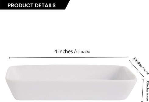 Farmhouse Decor Porcelain Mini Dipping Bowls Sauce Dishes - Set of 6 Elegant White Soy Sause Dish (Mini Rectangular Tapas Plate, 4" Long, 1.25 Oz)