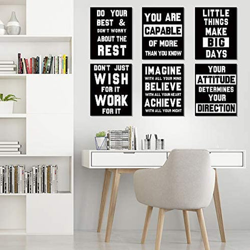 HOMANGA Motivational Wall Art Posters, Positive Office Decor Art Prints, Set of 6, Inspirational Quote Wall Decor for Bedroom Teen Boy Office Living Room, Canvas Posters 8x10 Inch Unframed