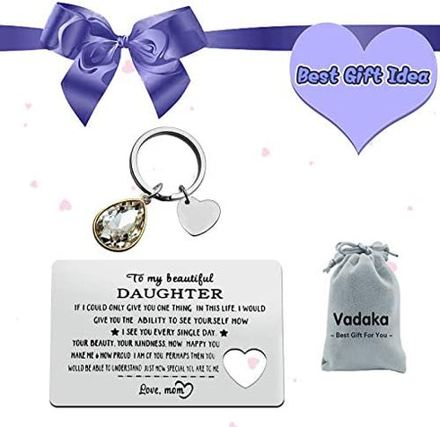 Engraved Wallet Insert Card for Daughter from Mom Inspirational Gifts for Her Women Graduation Birthday Christmas Wedding Gifts for Teens Girls Motivational Gift Encouragement Card Keychain Set Gift