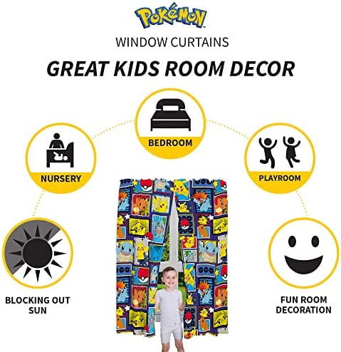 Franco Kids Room Window Curtains Drapes Set, 82 in x 63 in, Pokemon