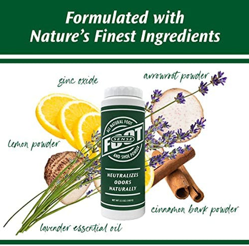 Natural Foot and Shoe Odor Eliminator – Talc-Free Shoe Deodorizer and Body Powder Neutralizes Smelly Odors – Long-Lasting, Fast-Acting Foot Powder for Kids and Adults USA- Made by Foot Sense - 50g