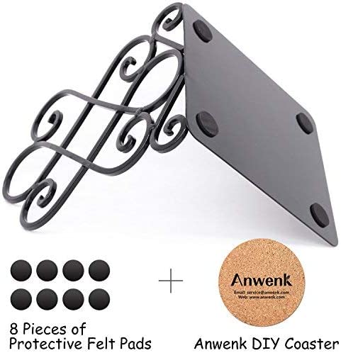 Anwenk Vintage Bookends with Felt Pads 2.2LB Heavy Duty Bookend Holder Long Base, Luxury Art Book Stand Retro Antique Style,Non-Skid Felt Pads to Protect Bookshelf Bookcase-Black,1 Pair