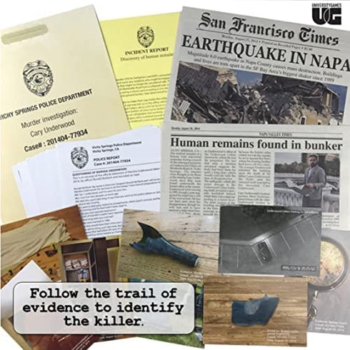 Murder Mystery Party Case Files: Underwood Cellars Unsolved Mystery Detective Game Play Alone, w/ Friends, Family or for Couples Date Night Ages 14+ from University Games , Brown