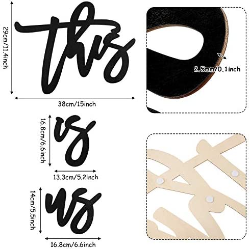 Zonon 3 Pieces This Is Us Sign, Wooden This Is Us Wall Decor, Rustic Wood Cutout Farmhouse Decor for Bedroom, Living Room, Wall, Home Decor (Black)