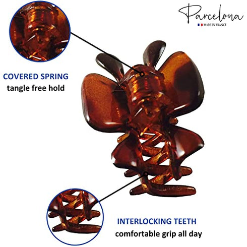 Parcelona French Classic Very Small 1 1/2" Claw Clips with Tight Spring Set of 3 Girls Hair Jaw Claw Clips Durable Styling Women Hair Accessories, Made in France (Tortoise Shell Brown)