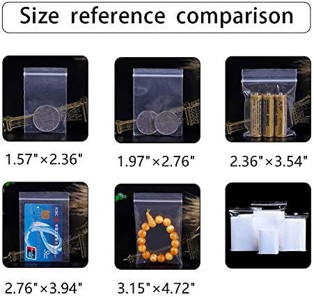 Jewelry Baggies 5 Sizes 500pcs Small Sealable Zipper Bags Clear Plastic Zip Bags Tiny Poly Assorted Bags 2 Mil for Beads Craft Seed Pill Candy Coin (8 Sizes to Choose from)