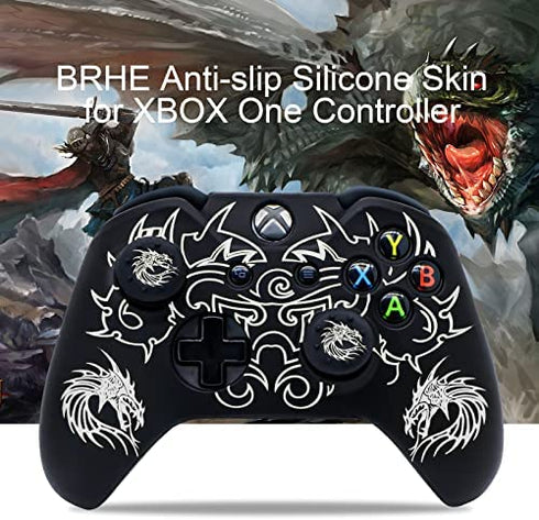 Xbox-One Controller Skin, BRHE Anti-slip Silicone Cover Protector Case Accessories Set for Microsoft Xbox 1 Gamepad Joystick with 2 Thumb Grips Caps (White)