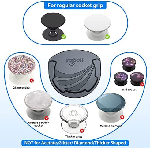 volport Car Mount for Pops Collapsible Socket Grip, 2 Pack Black Silicone Cell Phone Holder for Swappable Socket / Expanding Stand with 3M Sticky Adhesive Replacement Stick on Dashboard, Wall, Glass