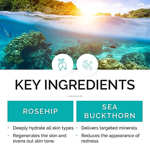VITAMINS AND SEA BEAUTY Face Oil Day Moisturizer Hydrating Facial Oil Concentrate Gentle with Rosehip and Sea Buckthorn, All Skin Types, 2 Fl Oz