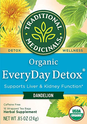 Traditional Medicinals Organic EveryDay Detox Dandelion Herbal Tea, Supports Liver & Kidney Function, (Pack of 2) - 32 Tea Bags Total