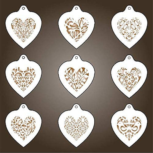 Heart Coffee Set Stencil, 9 Designs - Barista for Decorating Cappuccino Coffee Latte Cupcakes Cakes Cookies Scrapbooking Stencils for Painting Template