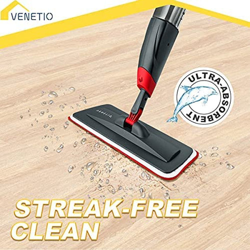 VENETIO ProSweep/Premium Spray Mop Refills - 16.3 Inch Washable Microfiber Cleaning Pads, Dry Wet Dual-use Replacement Mop Heads Fit Rubbermaid Reveal, ASOGO Floor Mop - Red/Grey, Pack of 2