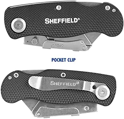 Sheffield 12613 Ultimate Lock Back Utility Knife, Folding, Box Cutter Knife, Carpet Knife, Drywall Cutter, and More, Quick-Change Blade, Back Lock Design, Black