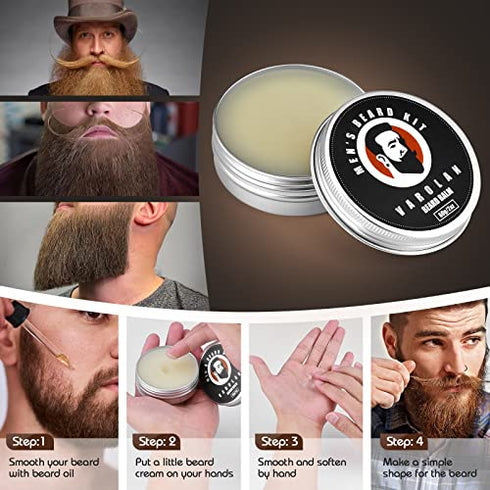 Men's Gift Kit, Beard Grooming Kit for Men, Beard Growth Oil, Beard Balm, Beard Brush, Comb, Scissor, Storage Bag, E-Book, Beard Care & Trimming Set - Mustache Gifts for Him Dad Boyfriend Birthday