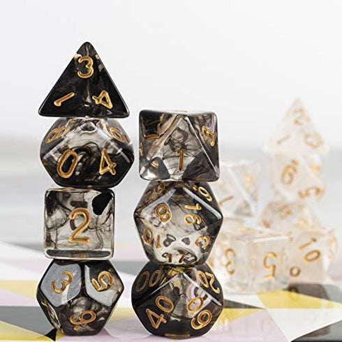 2 Sets Transparent Resin Polyhedral 7-Die Dice Set Fit Dungeons and Dragons Smoke DND Dice for Role Playing Game RPG MTG Table Game Dice (Black, White)