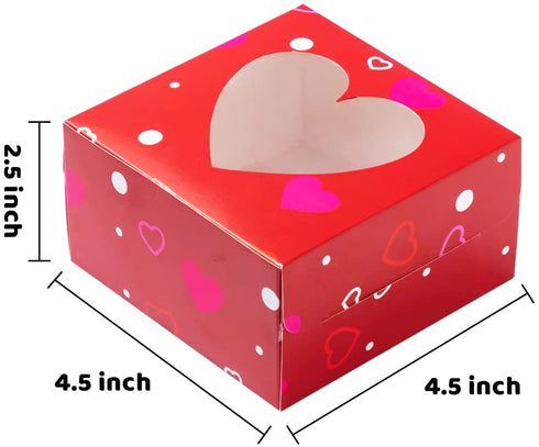 Valentines Day Bakery Treat Boxes Valentines Cupcake Boxes Cookie Boxes with Window for Holiday Pastries, Doughnut, Cookie, Cupcakes, Brownies, Truffles Gift Giving (4.5"x4.5"x2.5")