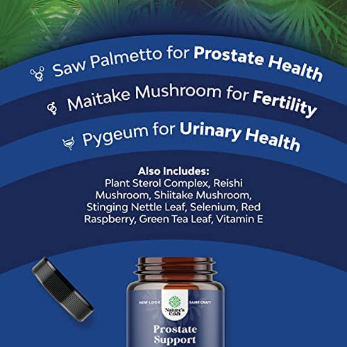 Natural Prostate Support Health Supplement Pure Extract Pills Formula Saw Palmetto Extract Capsules Plant Sterol Complex – Halal Urinary System Boost Vitamins Hair Growth for Men by Natures Craft