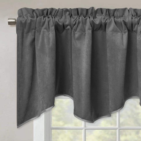 Blackout Scalloped Velvet Curtains Valance - Elegant Home Decor Rod Pocket Top Tier Curtains Thermal Insulated Energy Efficient Drapes for Kitchen / Basement, Grey, W52 x L18-inch, 1 Panel