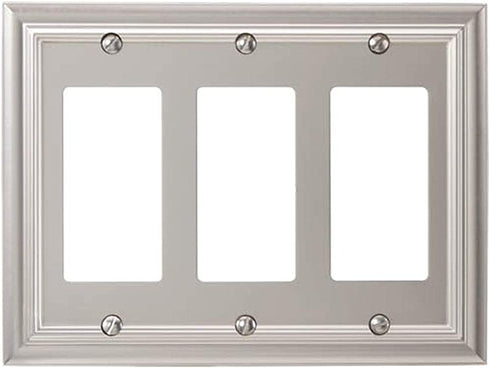 Amerelle Continental Triple Rocker Cast Metal Wallplate in Satin Nickel
